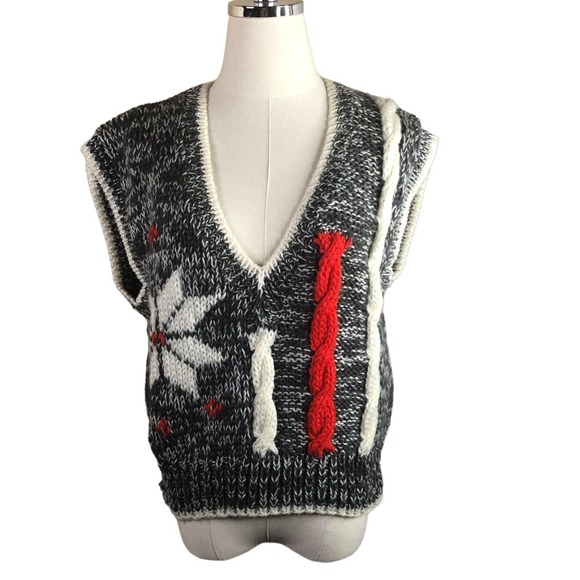 Evian II Vintage Christmas Sweater Vest Christmas Fair Isle Hand Knit - Picture 1 of 6